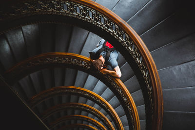 High angle view of spiral staircase