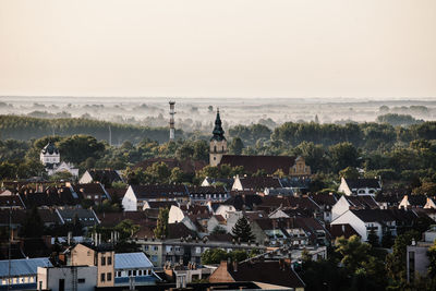 High angle view of townscape against sky