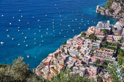 Aerial view of the beautiful town of positano on the italian amalfi coast