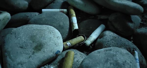 High angle view of abandoned pipe