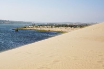 Scenic view of beach against clear sky
