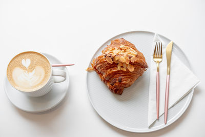High angle view of breakfast on table
