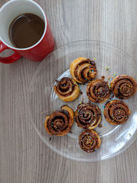 High angle view of coffee on table