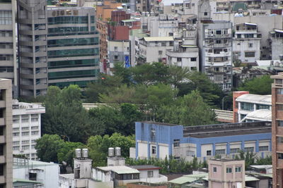 High angle view of buildings in city