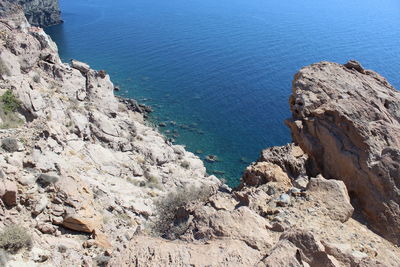 High angle view of rocks on shore