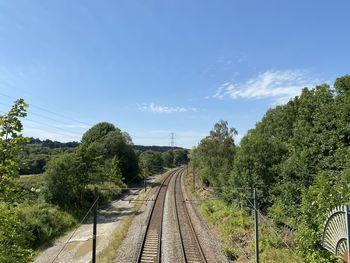 Looking over the, airedale line, railway track from leeds, on a sunny day in, carverley, leeds, uk