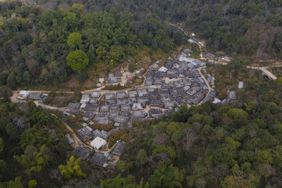 Aerial view of the remote nuogang dai village in lancang, yunnan - china