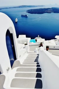 High angle view of boats in sea