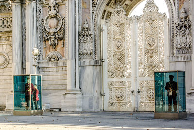 Soldier in box at the entrance of dolmabahce palace