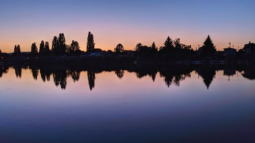 Scenic view of lake against sky during sunset