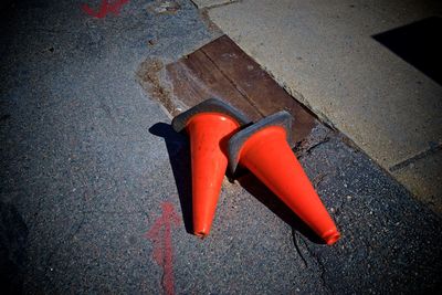 High angle view of arrow symbol on road