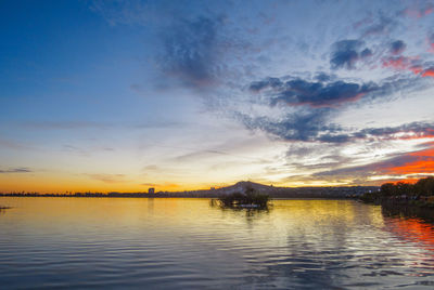 Scenic view of lake against sky during sunset