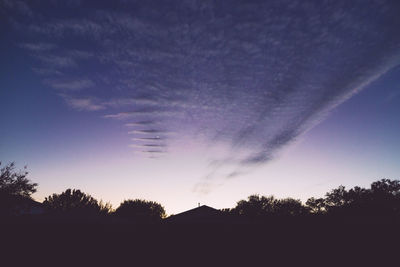 Low angle view of silhouette trees against sky at sunset