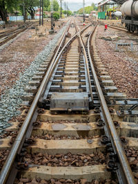 Railroad tracks amidst train