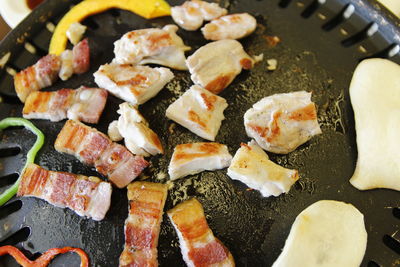 Korean grilled pork bbq or samgyeopsal-gui at korean restaurant, seoul, south korea