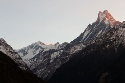 Scenic view of snowcapped mountain against clear sky