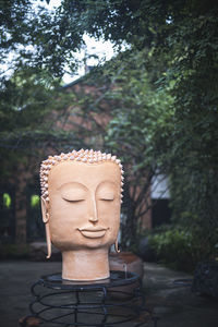 Close-up of statue against trees