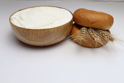 Close-up of bread on white background