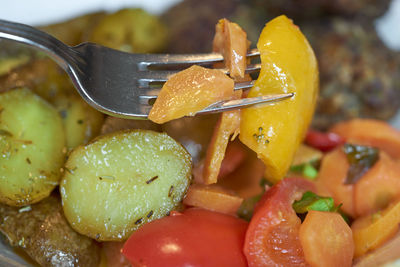 Close-up of vegetables on fork