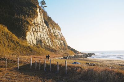 Scenic view of beach against clear sky