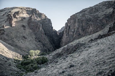 Scenic view of rocky mountains against clear sky