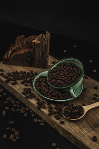 High angle view of coffee beans on table