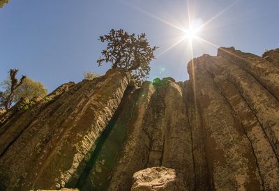 Low angle view of rock formation against sky