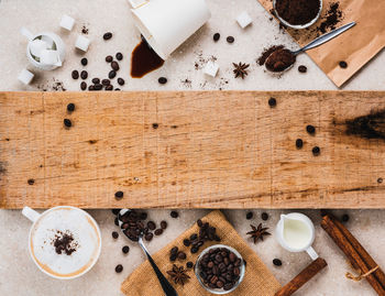 High angle view of coffee beans on table