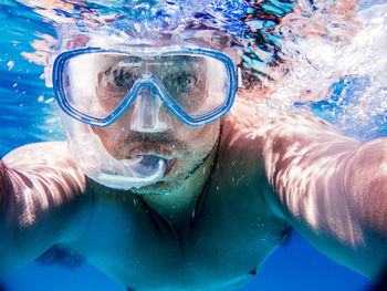 Portrait of swimming underwater