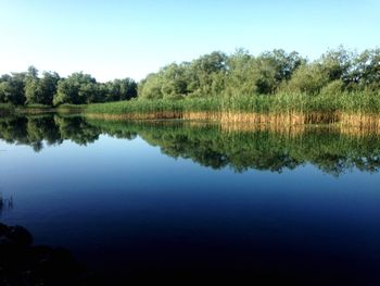 Scenic view of lake against clear sky