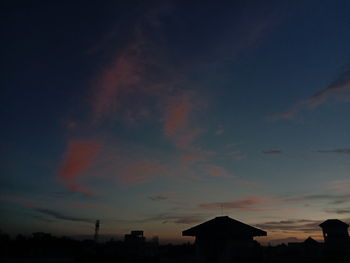 Low angle view of silhouette buildings against sky during sunset