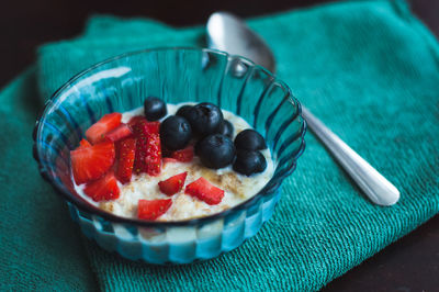 High angle view of breakfast served in bowl