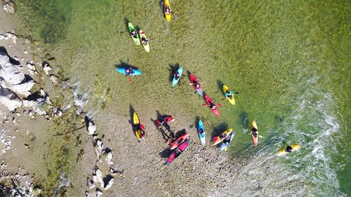 High angle view of people on beach