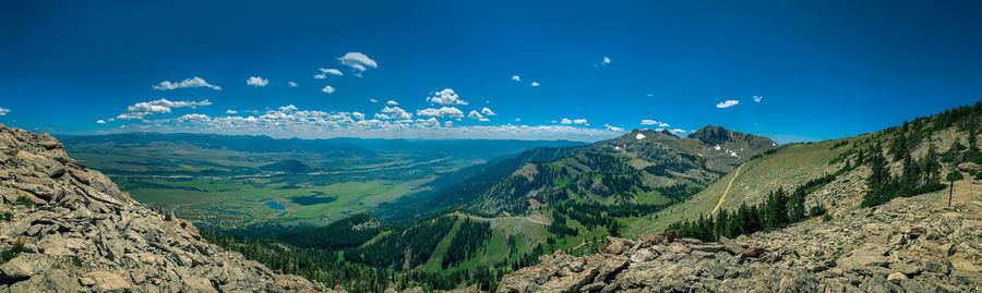 Panoramic view of landscape against blue sky