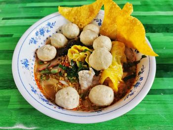 High angle view of food in plate