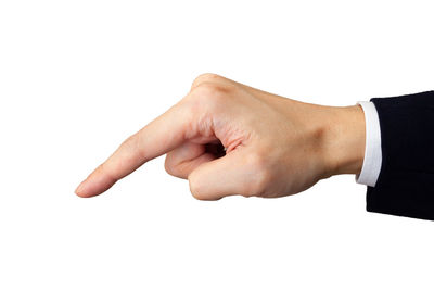 Close-up of hand against white background