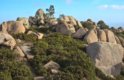 Rocks by sea against sky