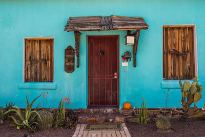 Closed door of old building