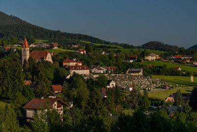 High angle view of townscape against sky