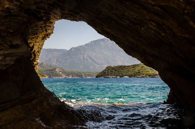 Scenic view of sea and mountains