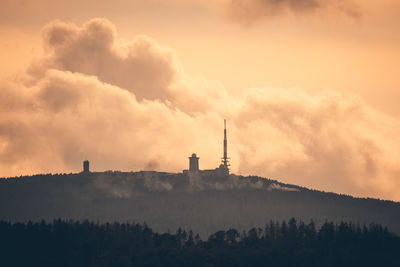 Silhouette of building against sky during sunset