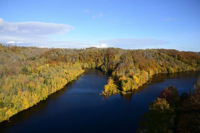 Scenic view of lake against sky during autumn
