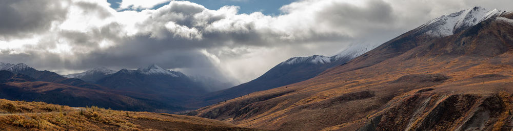 Panoramic view of snowcapped mountains against sky