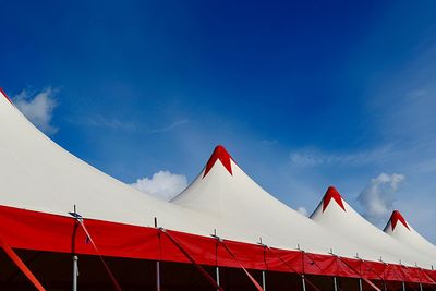 Low angle view of tent against sky