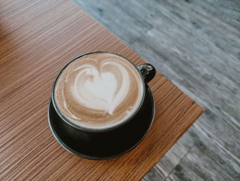 High angle view of coffee on table