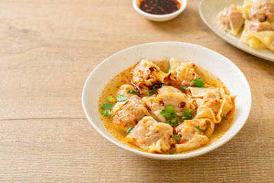 High angle view of food in bowl on table