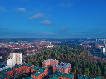 High angle shot of townscape against sky