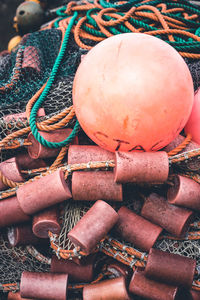 Close-up high angle view of fishing net