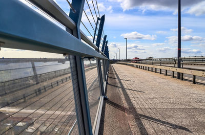 Different views at the road of the big kiel canal bridge in northern germany.