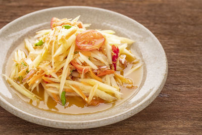 Close-up of noodles served in bowl